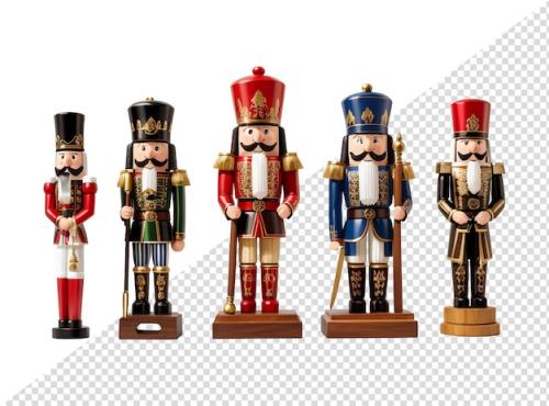 Set Of Carved Wooden Nutcrackers Isolated Transparent Png Background