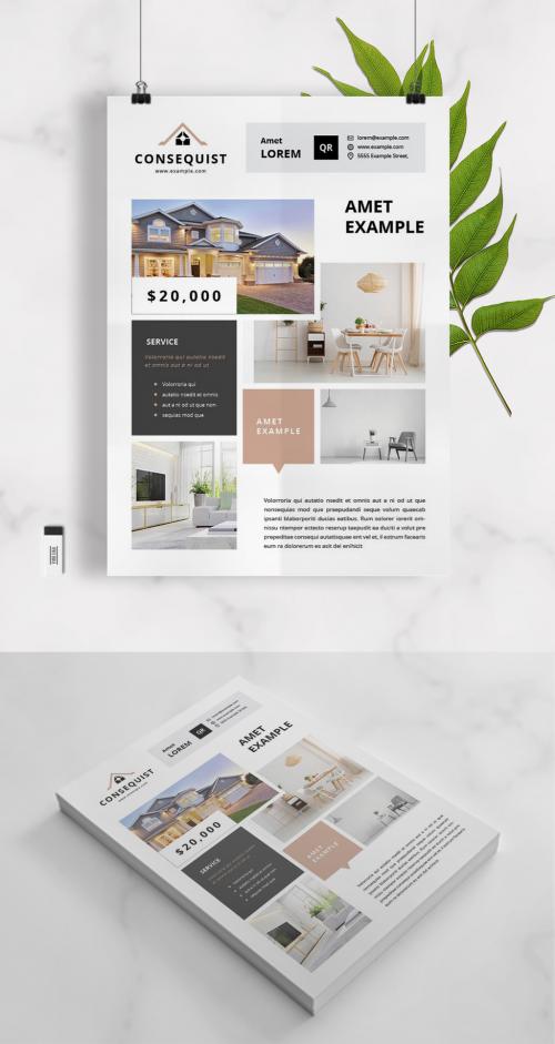 Business Flyer Layout with Tan and Gray Accents - 332517458