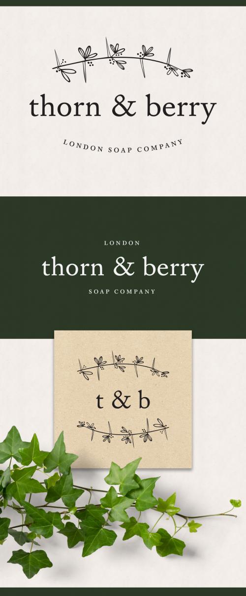 Logo Set with Thorny Branch and Berry Illustrations - 332696576