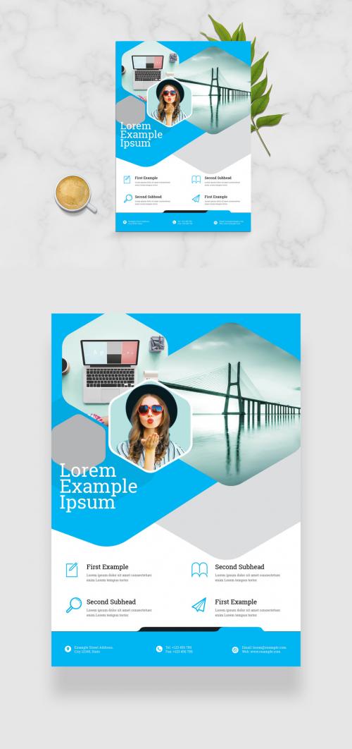 Business Flyer Layout with Cyan Geometric Elements - 332748604