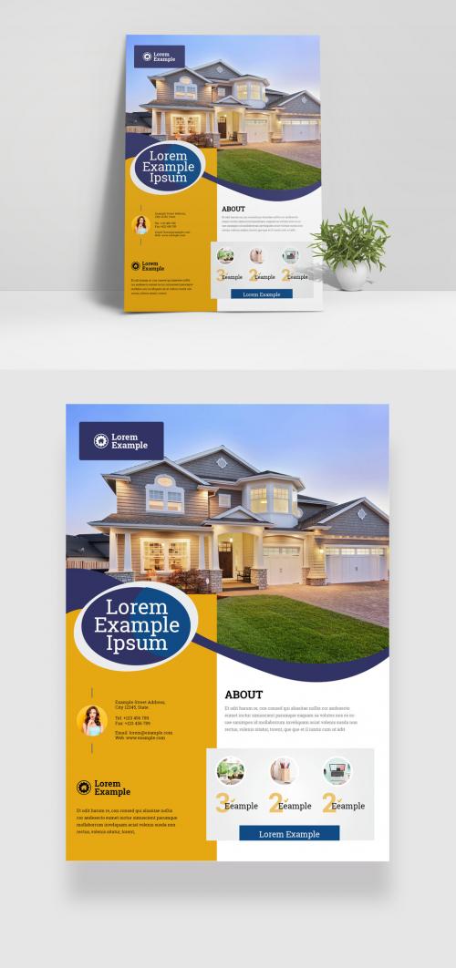 Flyer Layout with Yellow Sidebar Element and Blue Accents - 332748638