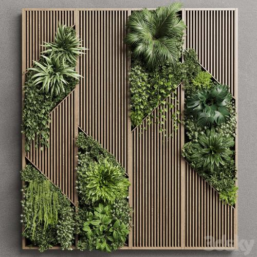 Vertical Wall Garden With Wooden frame - collection of houseplants indoor 41