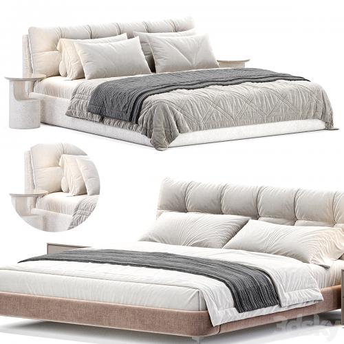 Beige Upholstered Panel Modern Bed