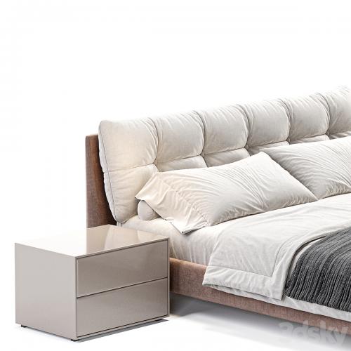 Beige Upholstered Panel Modern Bed