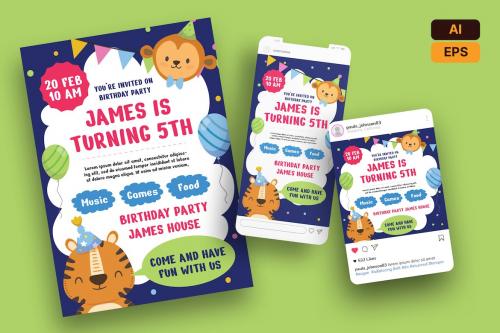 Kids Birthday Invitation Flyer Template