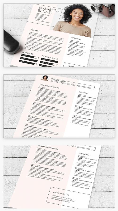 Resume Layout with Pastel Pink Accent - 332934354