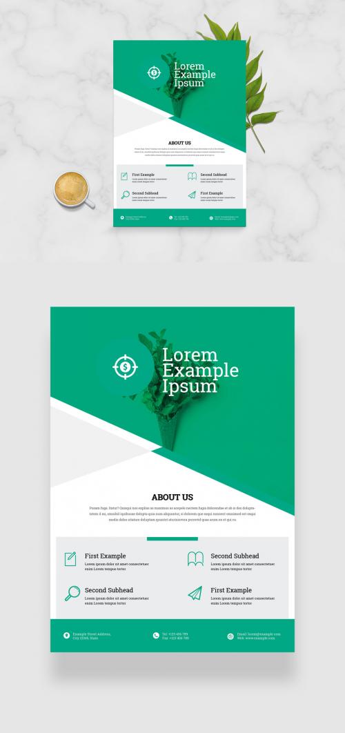 Business Flyer Layout with Green Geometric Elements - 333287431