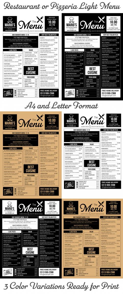 Pizzeria Restaurant Light Menu Layout - 333316215