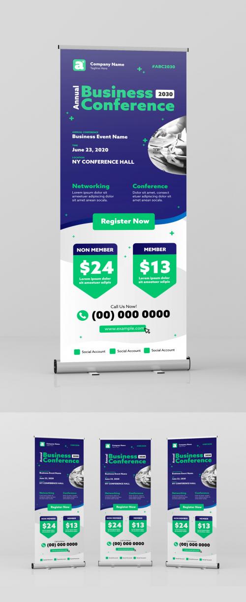 Standing Roll-Up Banner with Blue and Green Accent - 334231531