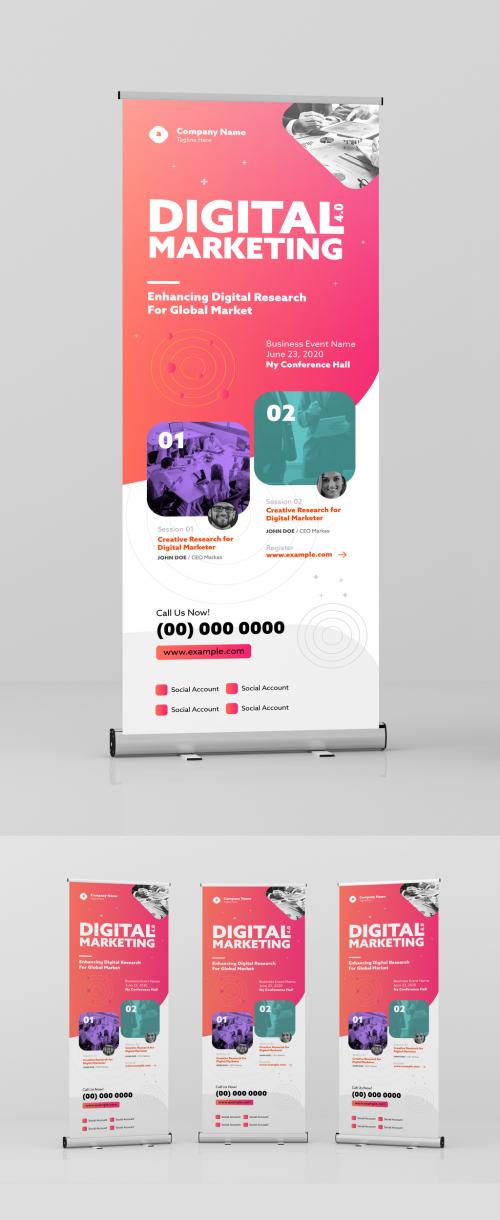 Standing Roll-Up Banner with Red and Orange Gradient Accent - 334231588