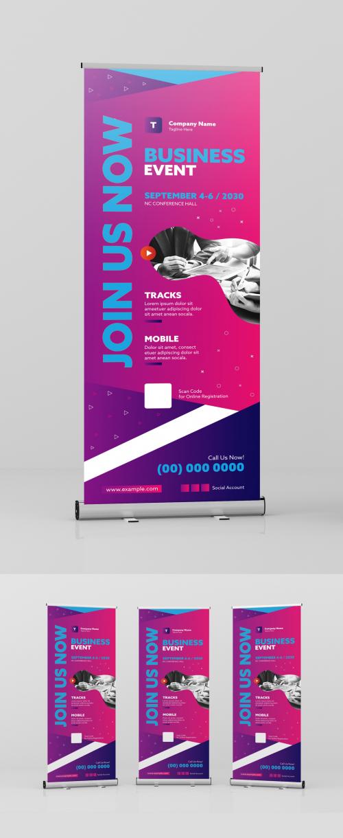 Standing Roll-Up Banner with Blue and Purple Accent - 334231619