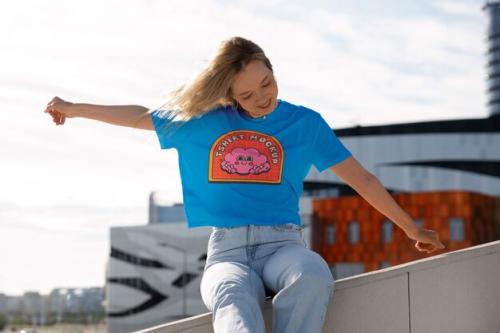 Woman Modeling Fashion Mockup On Wall