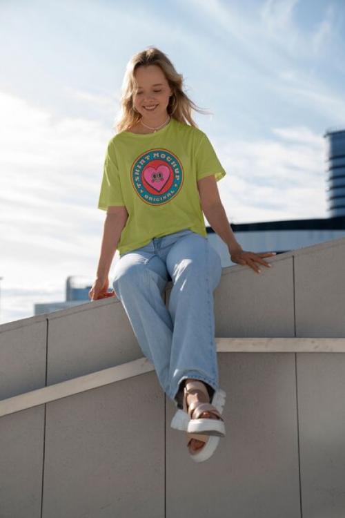 Woman Modeling Fashion Mockup On Wall