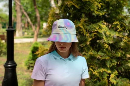 Woman Wearing Bucket Hat Mokcup