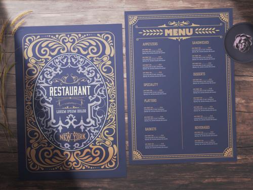 Restaurant Menu Layout with Ornamental Elements  - 334577013