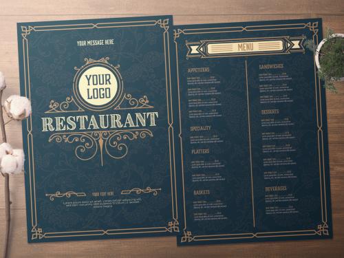 Restaurant Menu Layout with Ornamental Elements  - 334577068