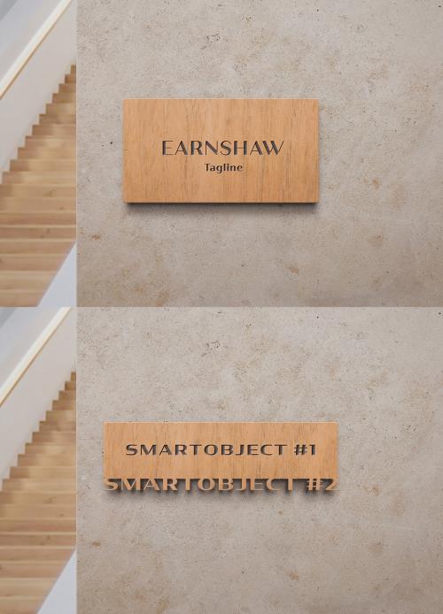 Wooden Sign Logo Mockup on Concrete Wall - 334579886