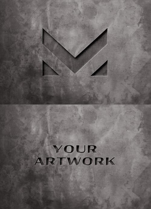 Pressed Logo Mockup on Dark Concrete Wall - 334584920