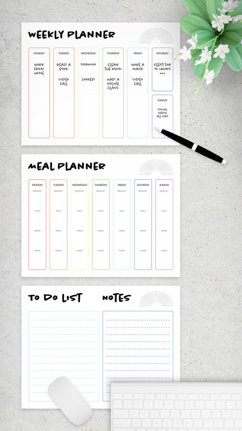 Colorful Weekly Planner with a Rainbow Layout Stationery - 334819258