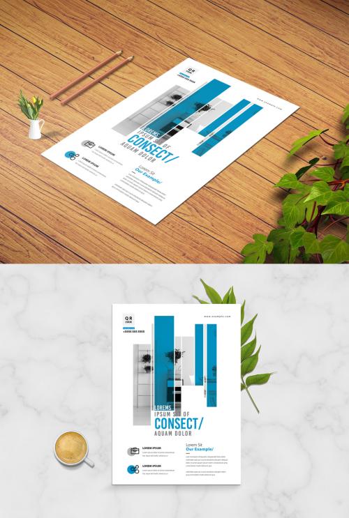 Creative Clean Business Flyer Layout with Cyan Accents - 334826049