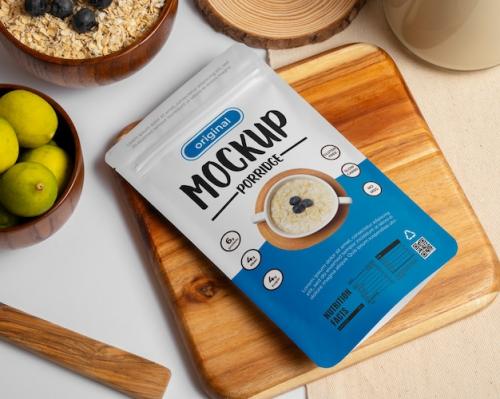 Close Up On Porridge Packaging Mockup