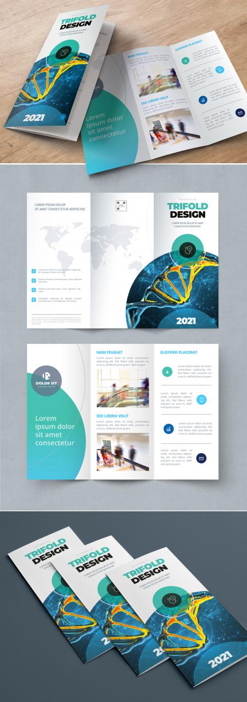 Teal and Blue Gradient Trifold Brochure Layout with Circles - 334852713