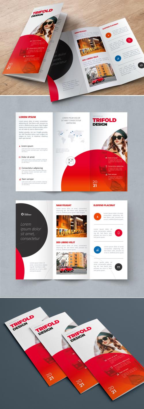 Red Trifold Brochure Layout with Circles - 334852715