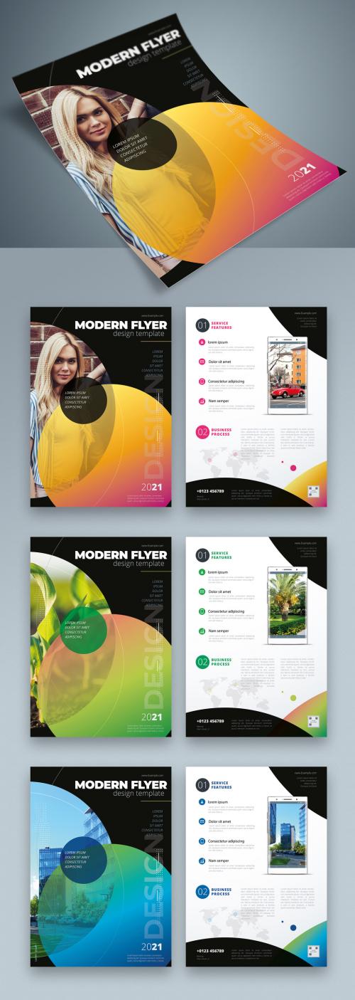 Colorful Business Flyer Layout with Dark Circle Elements - 334852959