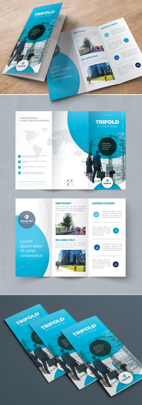 Blue Gradient Trifold Brochure Layout with Abstract Circles - 334853143