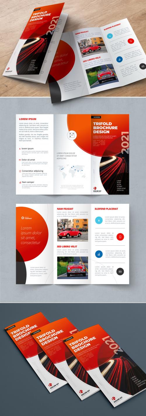 Red Trifold Brochure Layout with Circles - 334853185