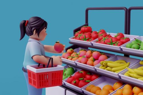 3d Illustration Of Female Character At Grocery Store