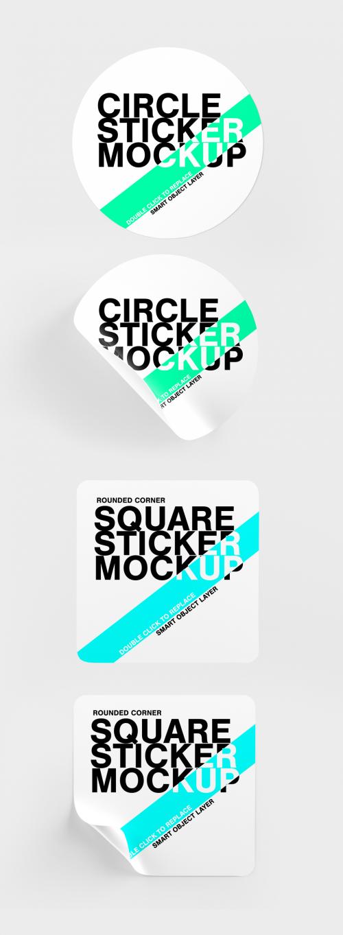 Mock Up of Circle and Rounded Corner Square Stickers - 335054435