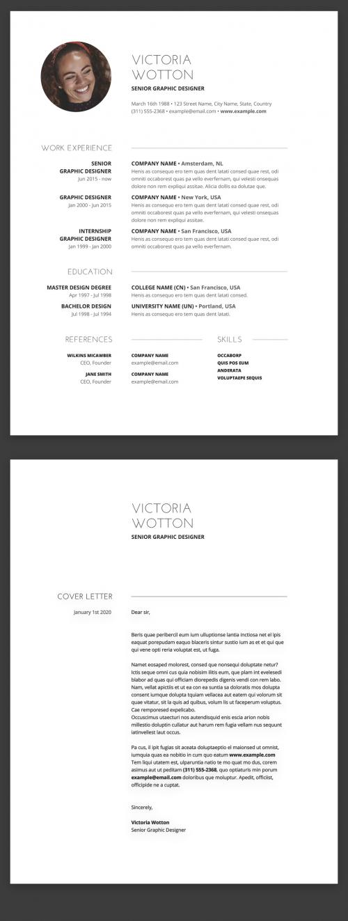 Modern Minimalist Resume and Cover Letter Layout - 335063458