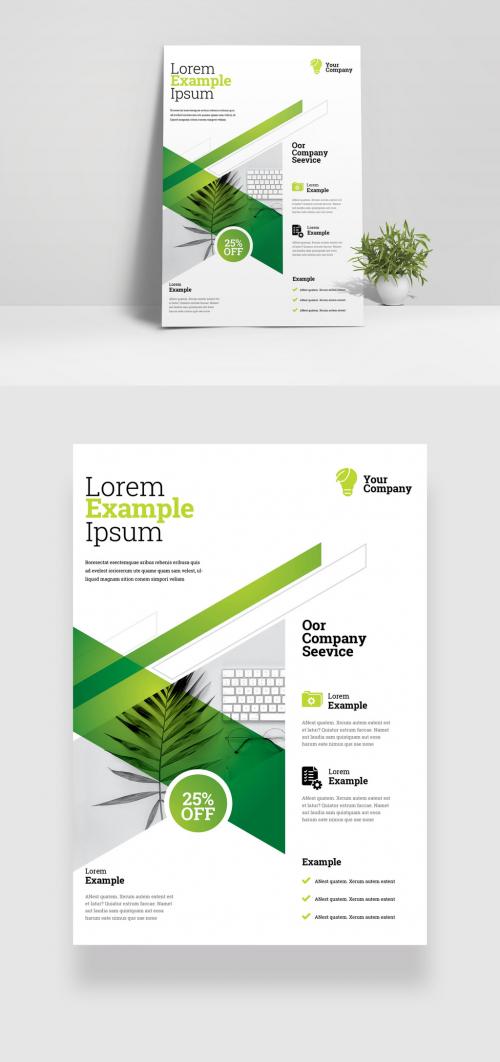 Creative Business Flyer Layout with Green Accents - 335077261