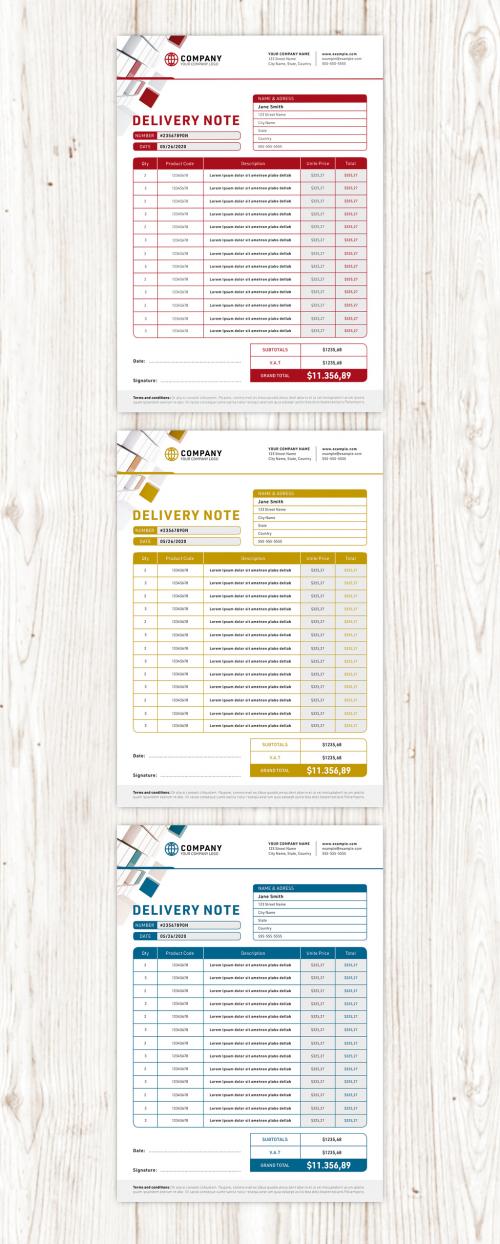 Delivery Note Invoice Layout with Various Color Options - 335353062
