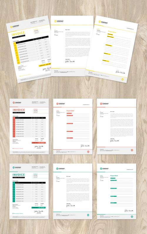 Client Invoice, Letter and Project Brief Layout with Various Color Options - 335353508