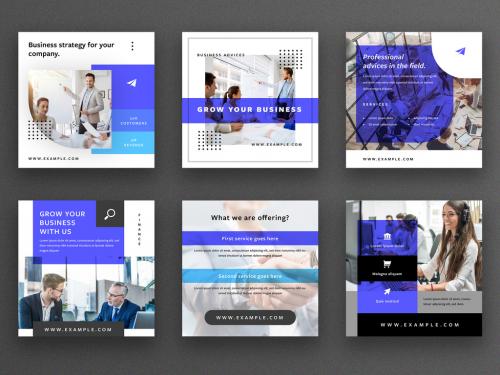 Social Media Post Layout Set with Blue Overlays - 336131462