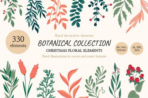 Collection Hand Drawn Floral Decorative Element