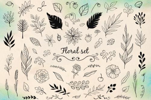 Floral Doodle Design Elements