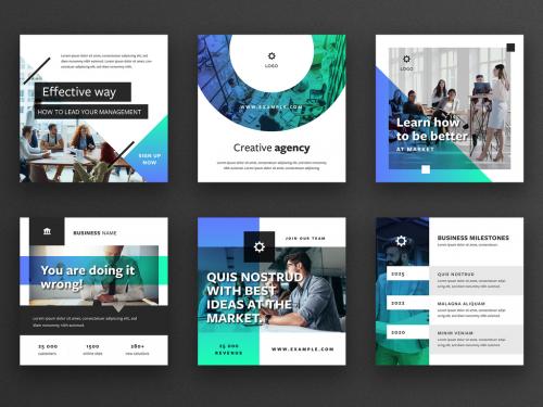 Social Media Post Layout Set with Green and Blue Gradient Overlays - 336131634