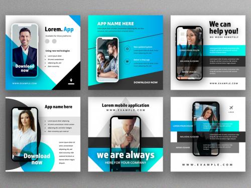 Social Media Post Layout Set with Smartphone Mockup Illustrations - 336131774