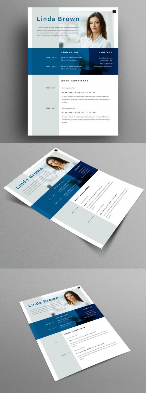 Resume Layout with Large Placeholder and Blue Accents - 336142703