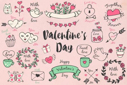 Valentine Doodle Design Elements