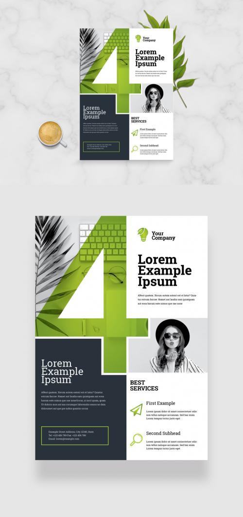 Modern Business Flyer Layout with Green Black Accent - 336222209