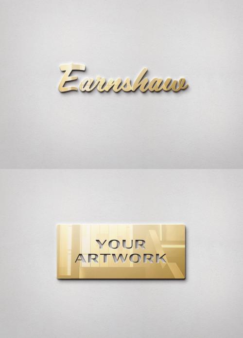 Gold Metal Sign Logo on Concrete Wall Mockup - 336525770