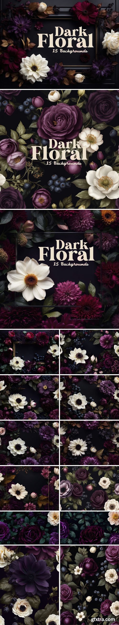 15 Dark Floral Backgrounds Collection