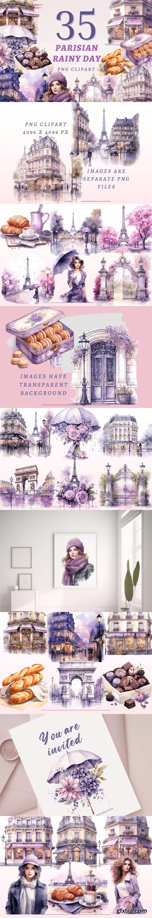 35 Parisian Rainy Day PNG Clipart Bundle