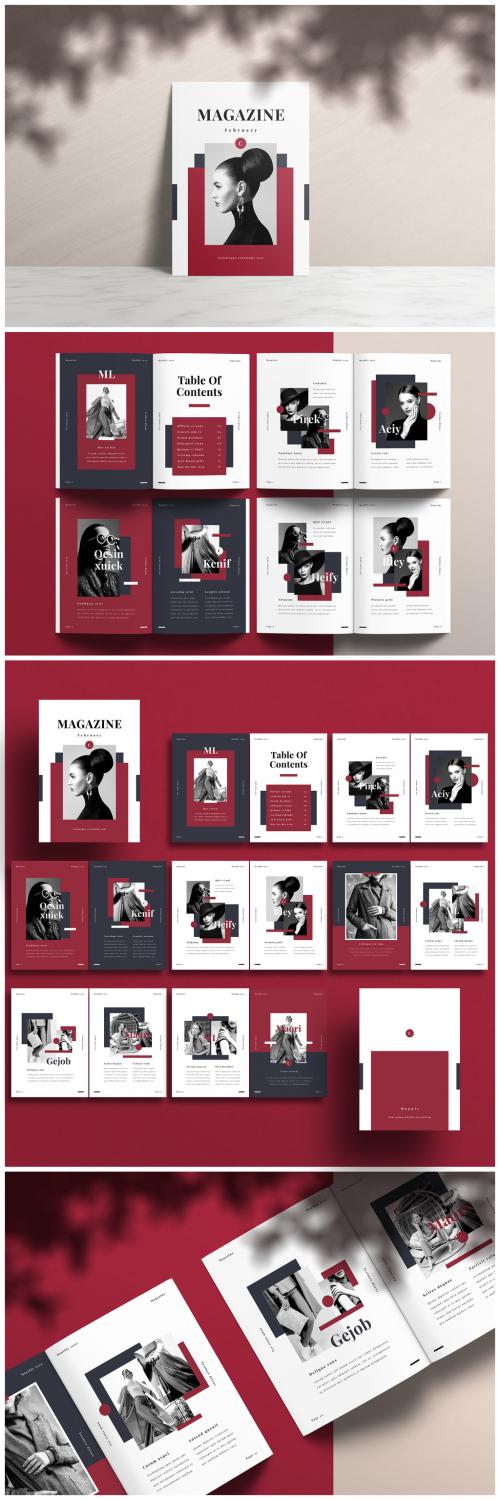 Fashion Magazine Layout with Red and Gray Accents - 337366127