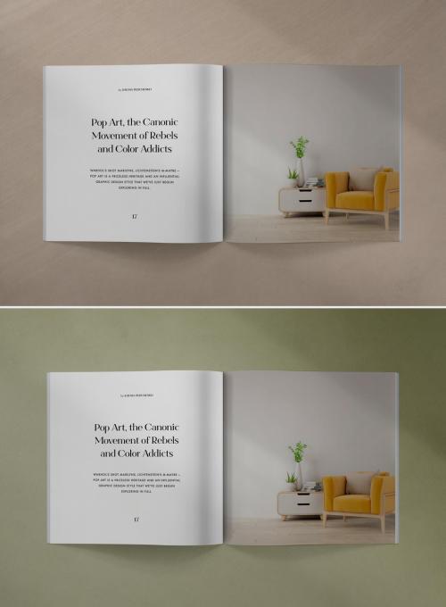 Opened Realistic 3D Square Format Magazine Mockup - 337439639