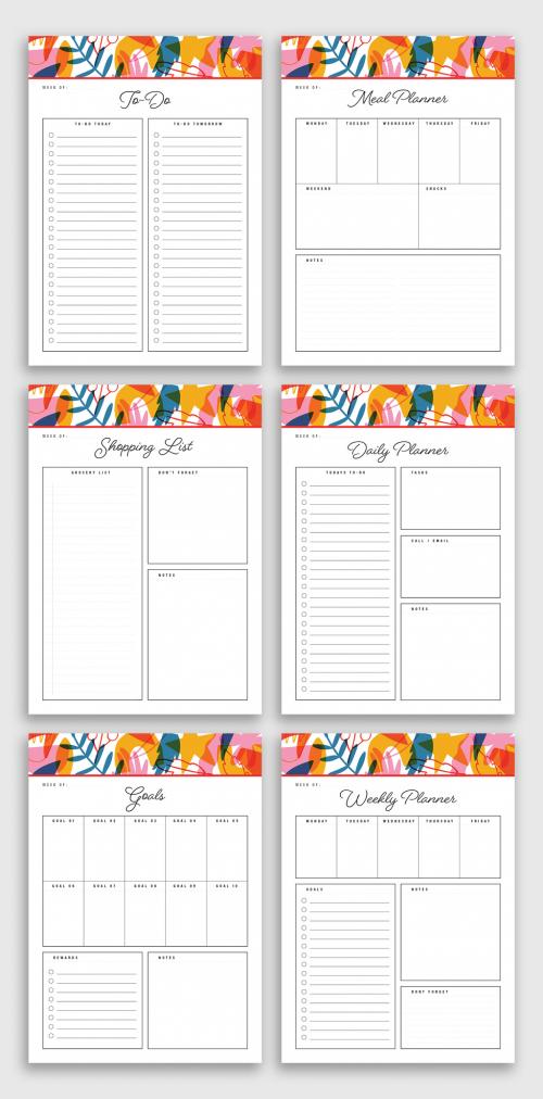 Planner Layout Set with Colorful Accents - 337478182